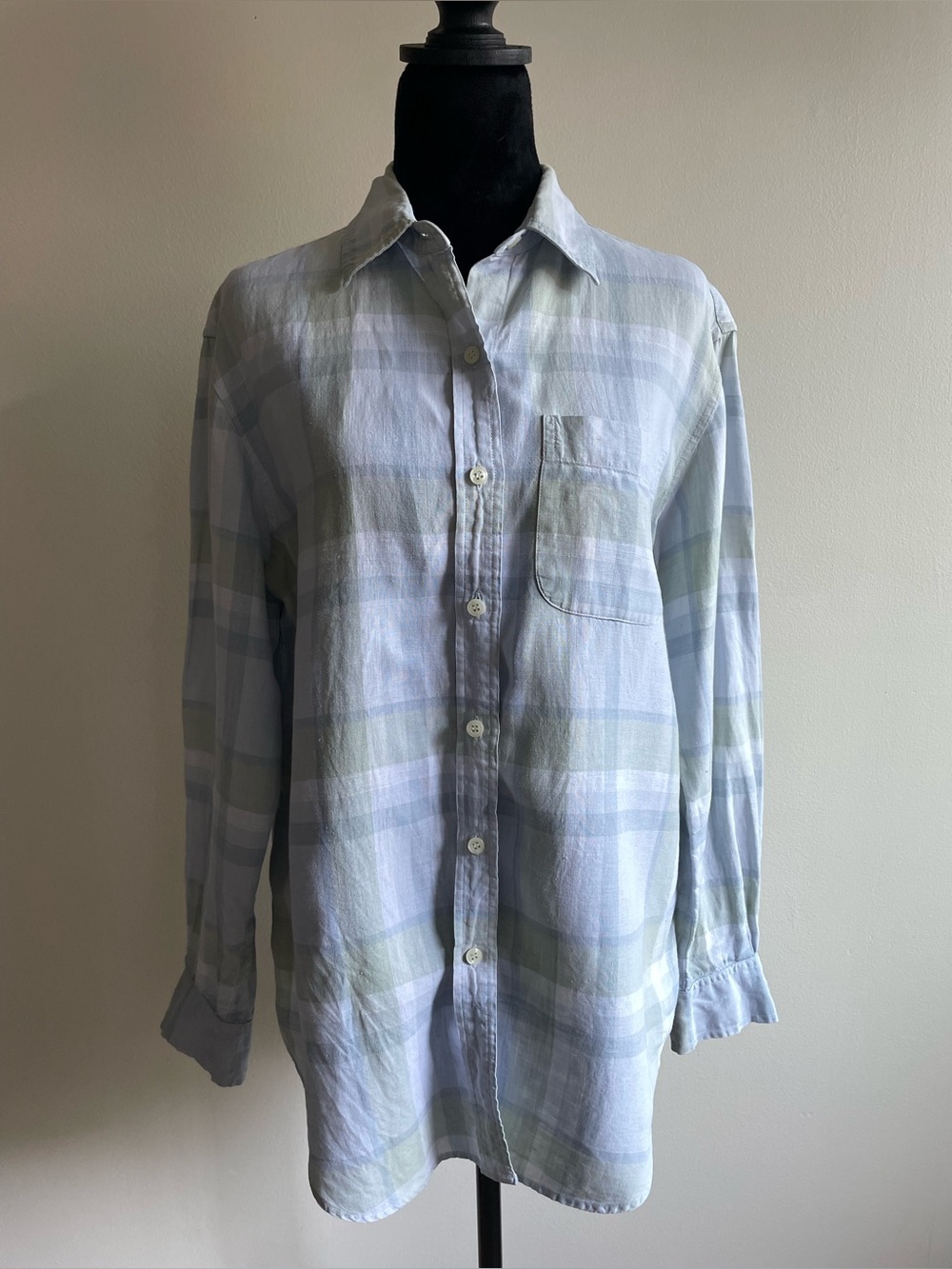Jones New York Sport 100% Linen Plaid Button Up Shirt Women’s S Blue